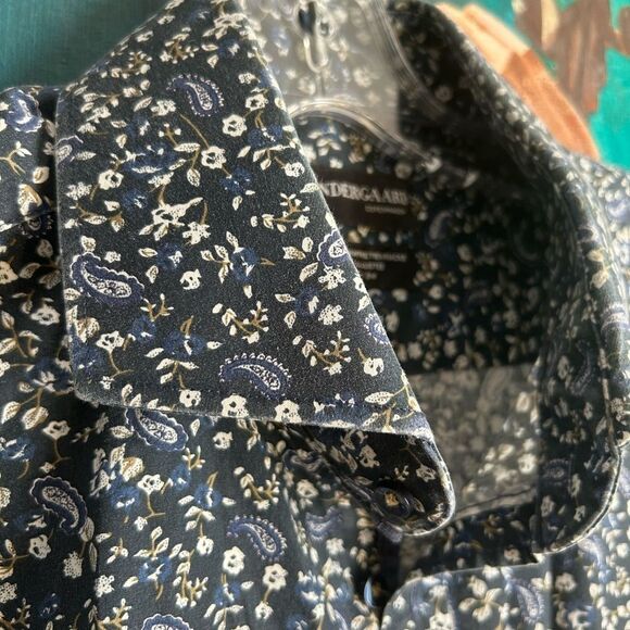 Men's Navy Floral Casual Button Down Shirt 43-17/34 - Picture 7 of 16